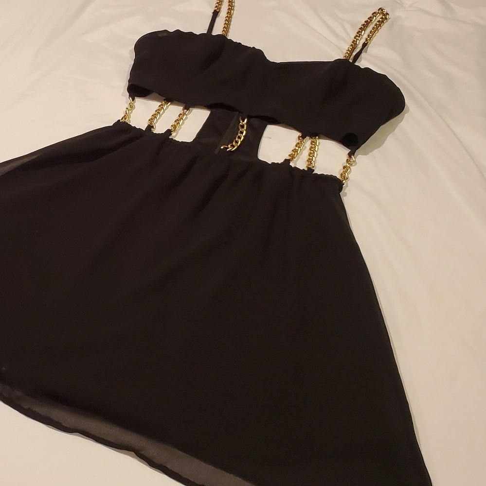 Little black dress Medium gold chain cutout detail